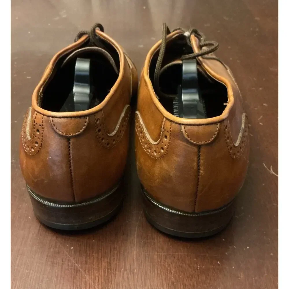 FERRADINI Hand Made Brown Leather Dress Shoes Mens SIZE 8.5 B Made In Italy